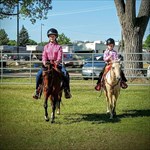 Granddaughters Jana & Daphne riding Ranger & Diana in Classic walk/trot class at Montana State Fair August 2015
